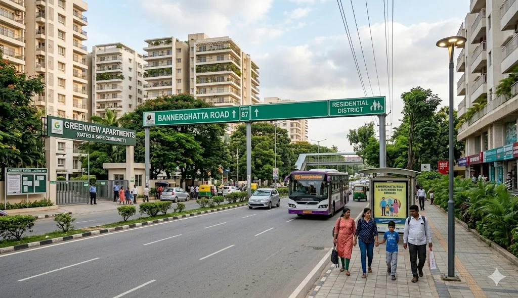 Infographic of the 3-tier security system at Godrej Bannerghatta featuring 24/7 CCTV surveillance, biometric access, and manned entry points.